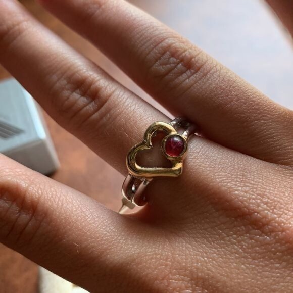 Vintage 14k Gold Electroplated Heart Ring size 9 Silver - Picture 5 of 7